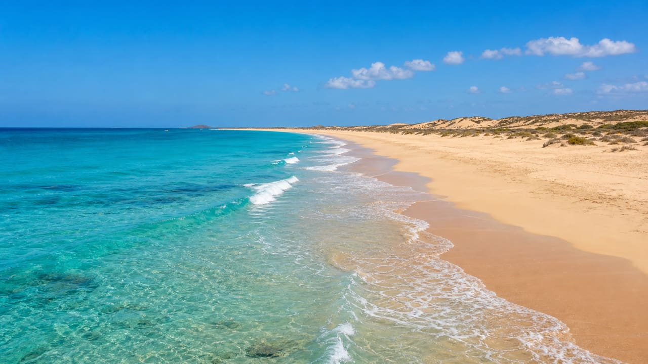 Praia tranquila de Santa Maria na Ilha do Sal